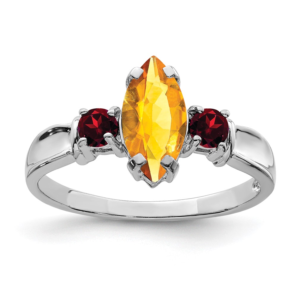 Sterling Silver Rhodium Citrine & Garnet Ring (QR2904CI-7)