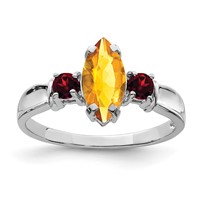 Sterling Silver Rhodium Citrine & Garnet Ring view 1