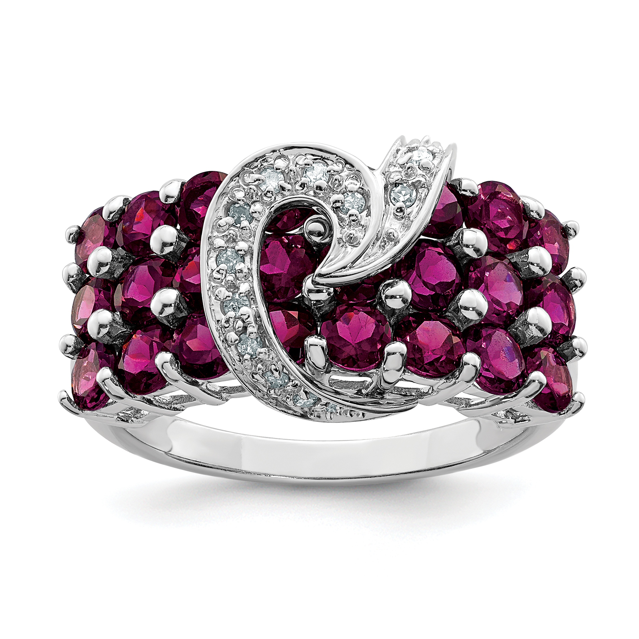 Sterling Silver Rhodium-plated Rhodolite Garnet & Diamond Ring (QR2906RG-9)