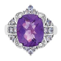 Sterling Silver Rhodium-plated Amethyst, Tanzanite & Diamond Ring view 5