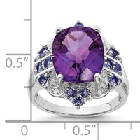 Sterling Silver Rhodium-plated Amethyst, Tanzanite & Diamond Ring view 3
