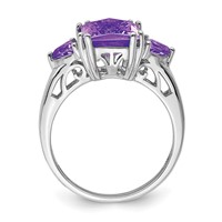 Sterling Silver Rhodium-plated Checker-Cut Amethyst Ring view 2