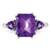 Sterling Silver Rhodium-plated Checker-Cut Amethyst Ring view 5