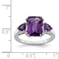 Sterling Silver Rhodium-plated Checker-Cut Amethyst Ring view 3