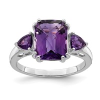 Sterling Silver Rhodium-plated Checker-Cut Amethyst Ring view 1