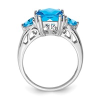 Sterling Silver Rhodium Octagonal Checker-Cut Blue Topaz Ring view 2