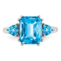 Sterling Silver Rhodium Octagonal Checker-Cut Blue Topaz Ring view 5