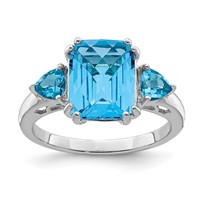 Sterling Silver Rhodium Octagonal Checker-Cut Blue Topaz Ring view 1