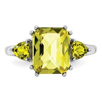 Sterling Silver Rhodium Checker-Cut Lemon Quartz Ring view 5