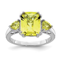 Sterling Silver Rhodium Checker-Cut Lemon Quartz Ring view 1