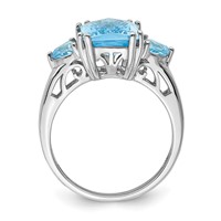Sterling Silver Rhodium Checker-Cut Sky Blue & Sky Blue Topaz Ring view 2
