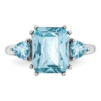 Sterling Silver Rhodium Checker-Cut Sky Blue & Sky Blue Topaz Ring view 5