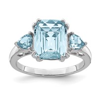 Sterling Silver Rhodium Checker-Cut Sky Blue & Sky Blue Topaz Ring view 1