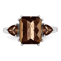 Sterling Silver Rhodium Checker-Cut Smoky Quartz Ring view 5