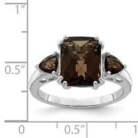 Sterling Silver Rhodium Checker-Cut Smoky Quartz Ring view 3