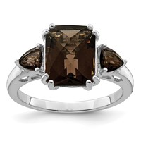 Sterling Silver Rhodium Checker-Cut Smoky Quartz Ring view 1