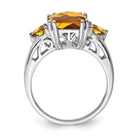 Sterling Silver Rhodium Checker-Cut Whiskey Quartz Ring view 2