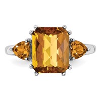 Sterling Silver Rhodium Checker-Cut Whiskey Quartz Ring view 5