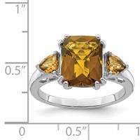 Sterling Silver Rhodium Checker-Cut Whiskey Quartz Ring view 3