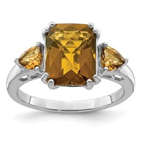 Sterling Silver Rhodium Checker-Cut Whiskey Quartz Ring view 1