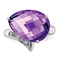 Sterling Silver Rhodium-plated Amethyst & Diamond Ring view 5