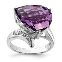 Sterling Silver Rhodium-plated Amethyst & Diamond Ring view 1