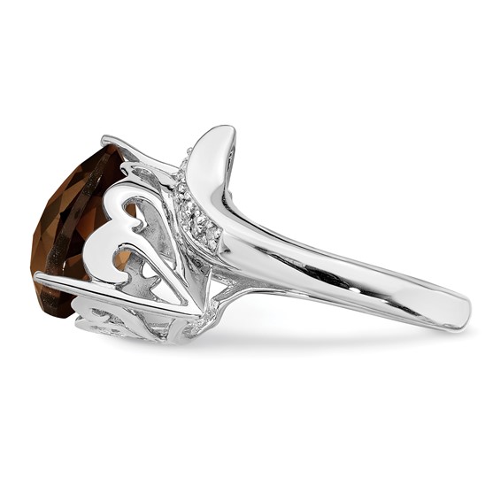 Sterling Silver Rhodium Smoky Quartz & Diam. Ring