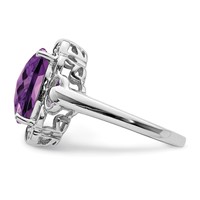 Sterling Silver Rhodium-plated Checker-Cut Amethyst & Diamond Ring view 4