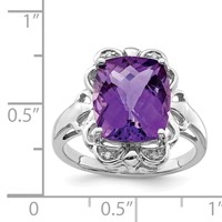 Sterling Silver Rhodium-plated Checker-Cut Amethyst & Diamond Ring view 3