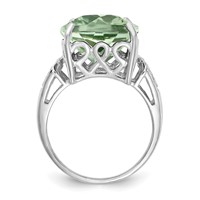 Sterling Silver Rhodium Green Quartz & Diam. Ring view 2