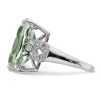 Sterling Silver Rhodium Green Quartz & Diam. Ring view 3