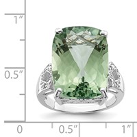 Sterling Silver Rhodium Green Quartz & Diam. Ring view 4