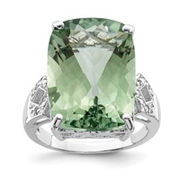 Sterling Silver Rhodium Green Quartz & Diam. Ring view 1
