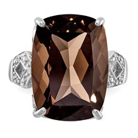 Sterling Silver Rhodium Smoky Quartz & Diam. Ring view 5