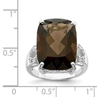 Sterling Silver Rhodium Smoky Quartz & Diam. Ring view 3