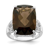 Sterling Silver Rhodium Smoky Quartz & Diam. Ring view 1