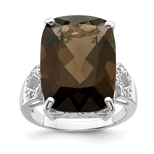 Sterling Silver Rhodium Smoky Quartz & Diam. Ring