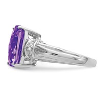 Sterling Silver Rhodium Octagonal Checker-Cut Amethyst & Diamond Ring view 3