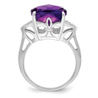 Sterling Silver Rhodium-plated Checker-Cut Amethyst & Diamond Ring view 2
