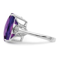 Sterling Silver Rhodium-plated Checker-Cut Amethyst & Diamond Ring view 4