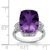 Sterling Silver Rhodium-plated Checker-Cut Amethyst & Diamond Ring view 3