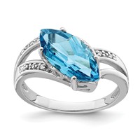 Sterling Silver Rhodium Blue Topaz & Diam. Ring view 1