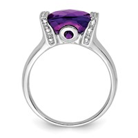 Sterling Silver Rhodium-plated Checker-Cut Amethyst & Diamond Ring view 2