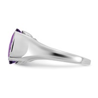 Sterling Silver Rhodium-plated Checker-Cut Amethyst & Diamond Ring view 4