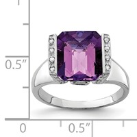 Sterling Silver Rhodium-plated Checker-Cut Amethyst & Diamond Ring view 3