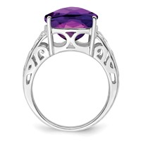 Sterling Silver Rhodium-plated Checker-Cut Amethyst Ring view 2
