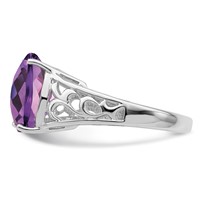 Sterling Silver Rhodium-plated Checker-Cut Amethyst Ring view 4