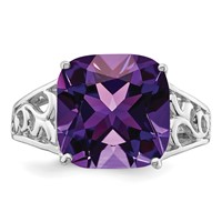 Sterling Silver Rhodium-plated Checker-Cut Amethyst Ring view 5