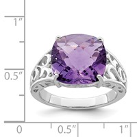 Sterling Silver Rhodium-plated Checker-Cut Amethyst Ring view 3