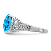 Sterling Silver Rhodium Checker-Cut Blue Topaz Ring view 4
